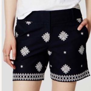LOFT Navy Embroidered Chino Shorts